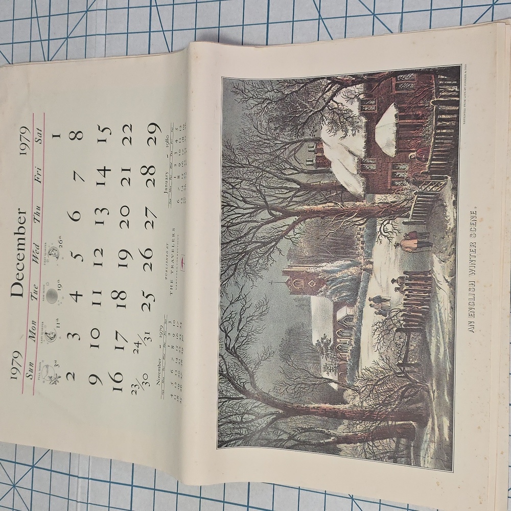 Currier‎ & Ives Calendar Travelers Hartford Conn  22"x16” 1979  Vintage Antique
